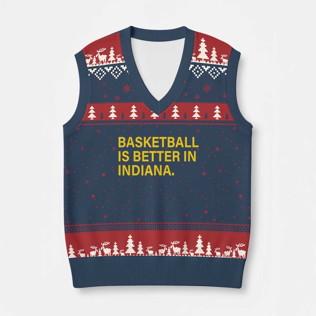 Basketball Is Better in Indiana V-Neck Knit Sweater Vest Bold Yellow Statement Hoosier Hoops Fans - Wonder Print Shop