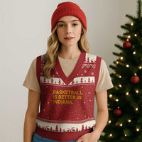 Basketball Is Better in Indiana V-Neck Knit Sweater Vest Bold Yellow Statement Hoosier Hoops Fans - Wonder Print Shop