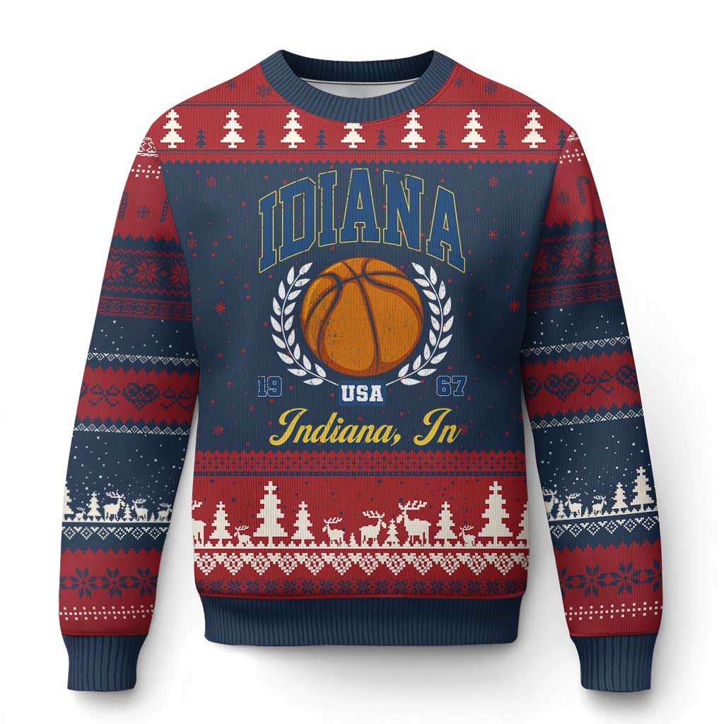 Vintage Indiana Basketball Graphic Ugly Christmas Sweater Retro 1967 Sports Indianapolis IN Fan