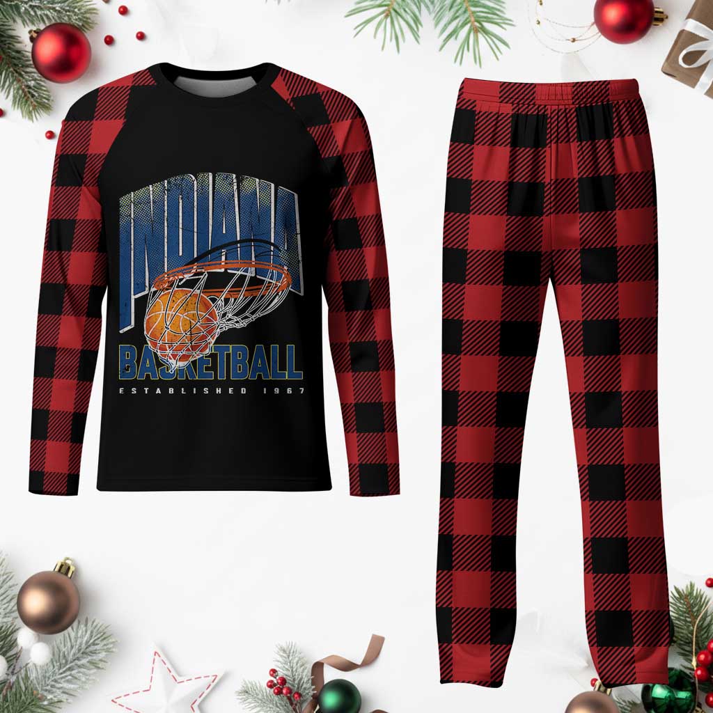 Indiana Basketball Throwback Plaid Pajama Set Retro Hoop Graphic for IN Fans Since 1967