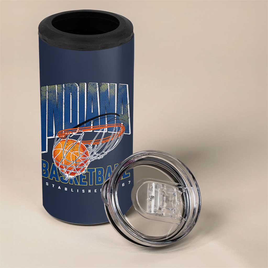 Indiana Basketball Throwback 4 in 1 Can Cooler Tumbler Retro Hoop Graphic for IN Fans Since 1967