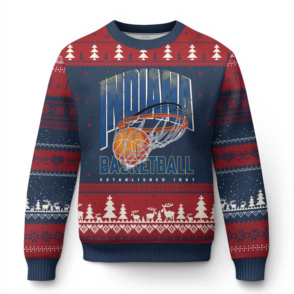 Indiana Basketball Throwback Ugly Christmas Sweater Retro Hoop Graphic for IN Fans Since 1967