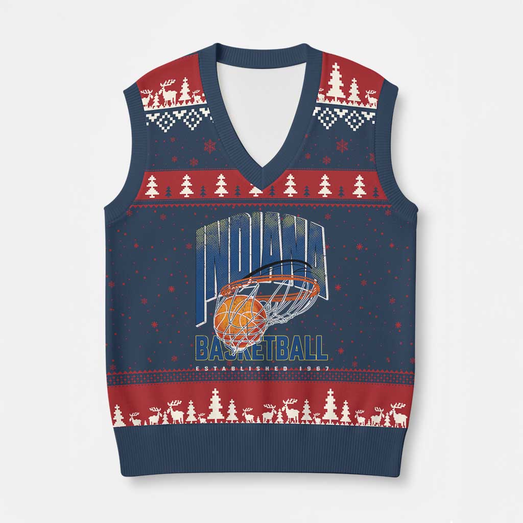 Indiana Basketball Throwback V-Neck Knit Sweater Vest Retro Hoop Graphic for IN Fans Since 1967