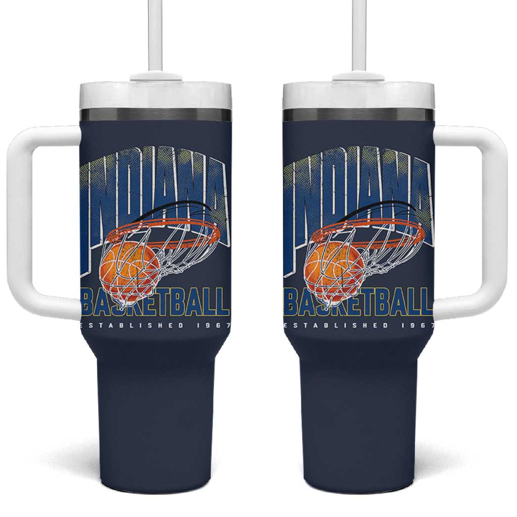 Indiana Basketball Throwback Tumbler With Handle Retro Hoop Graphic for IN Fans Since 1967