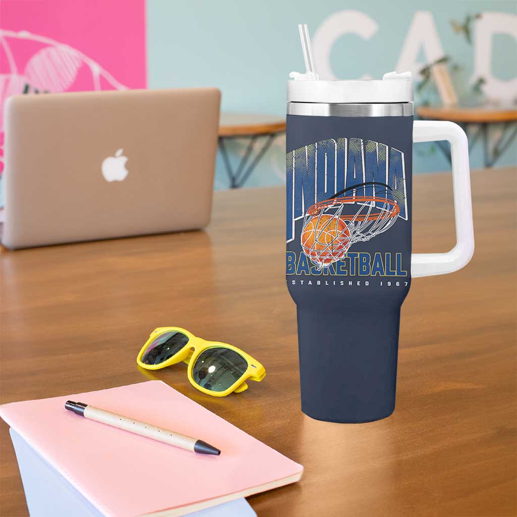 Indiana Basketball Throwback Tumbler With Handle Retro Hoop Graphic for IN Fans Since 1967