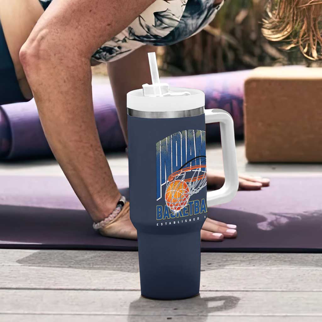 Indiana Basketball Throwback Tumbler With Handle Retro Hoop Graphic for IN Fans Since 1967