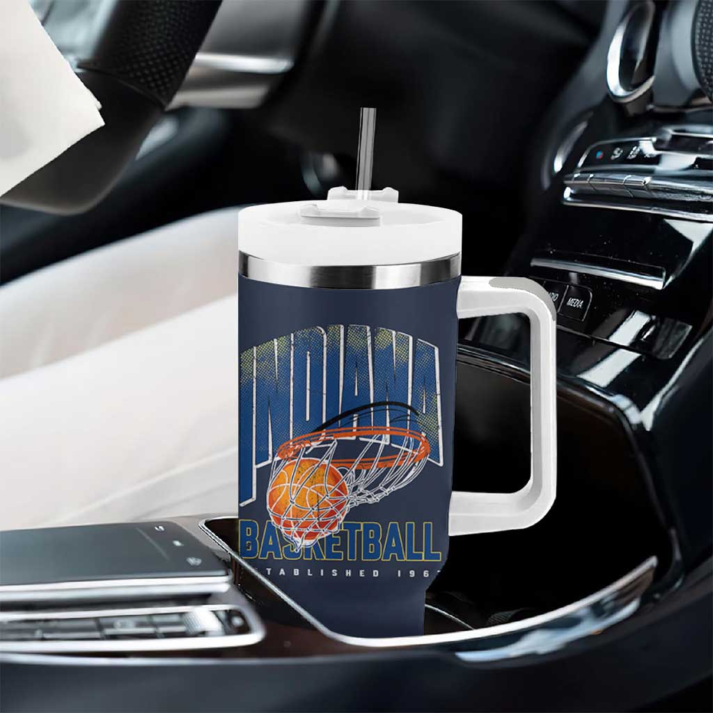 Indiana Basketball Throwback Tumbler With Handle Retro Hoop Graphic for IN Fans Since 1967