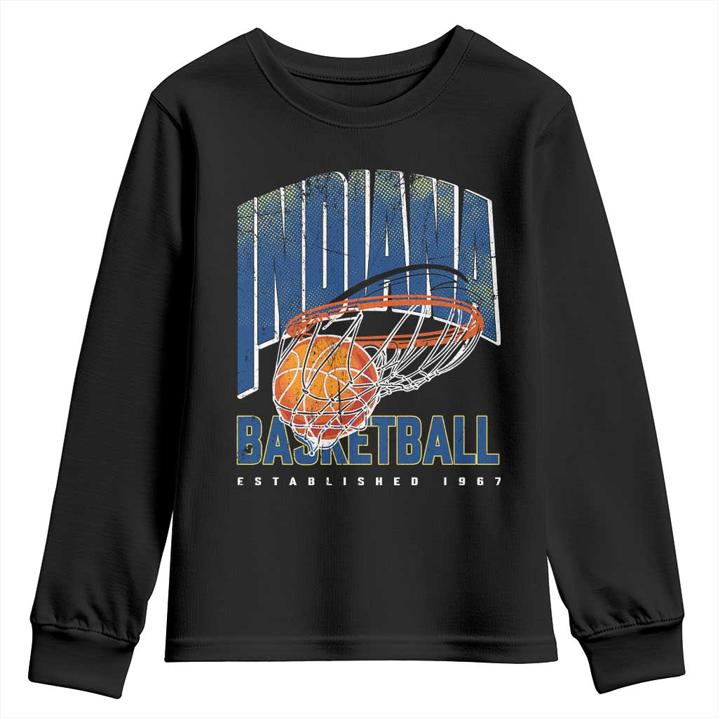 Indiana Basketball Throwback Youth Sweatshirt Retro Hoop Graphic for IN Fans Since 1967