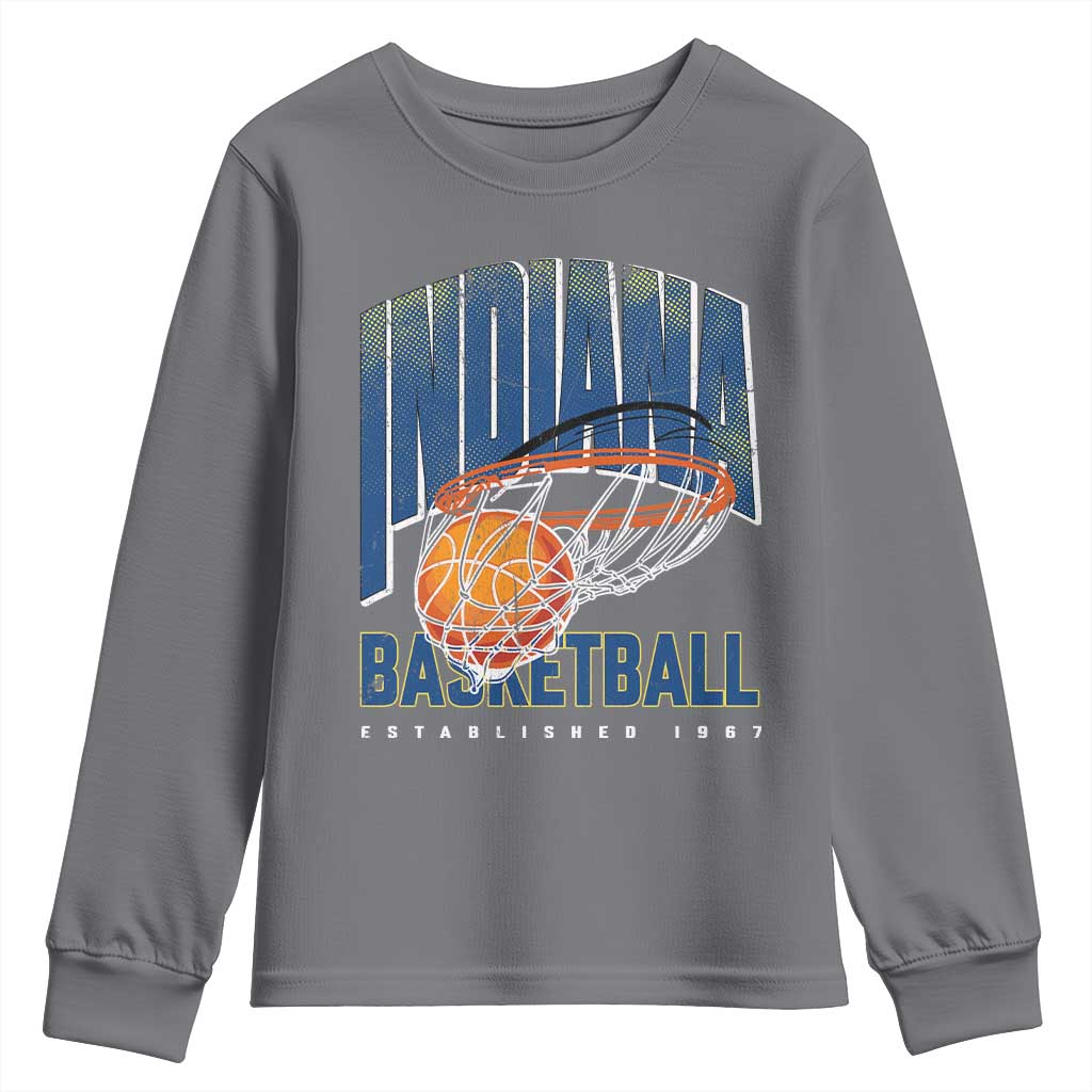 Indiana Basketball Throwback Youth Sweatshirt Retro Hoop Graphic for IN Fans Since 1967