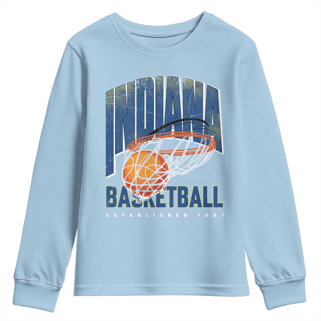 Indiana Basketball Throwback Youth Sweatshirt Retro Hoop Graphic for IN Fans Since 1967
