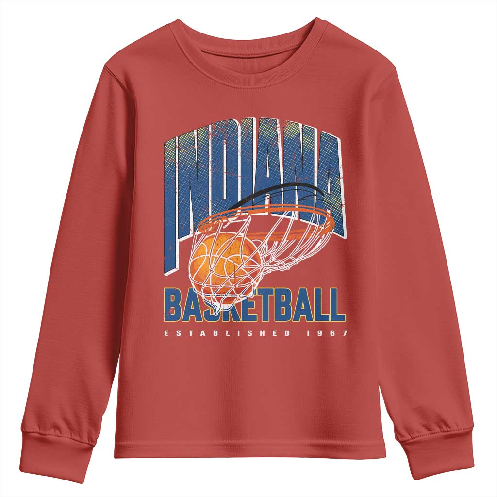 Indiana Basketball Throwback Youth Sweatshirt Retro Hoop Graphic for IN Fans Since 1967
