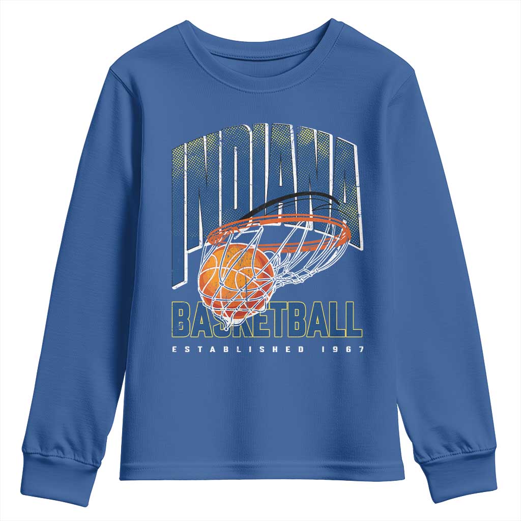 Indiana Basketball Throwback Youth Sweatshirt Retro Hoop Graphic for IN Fans Since 1967