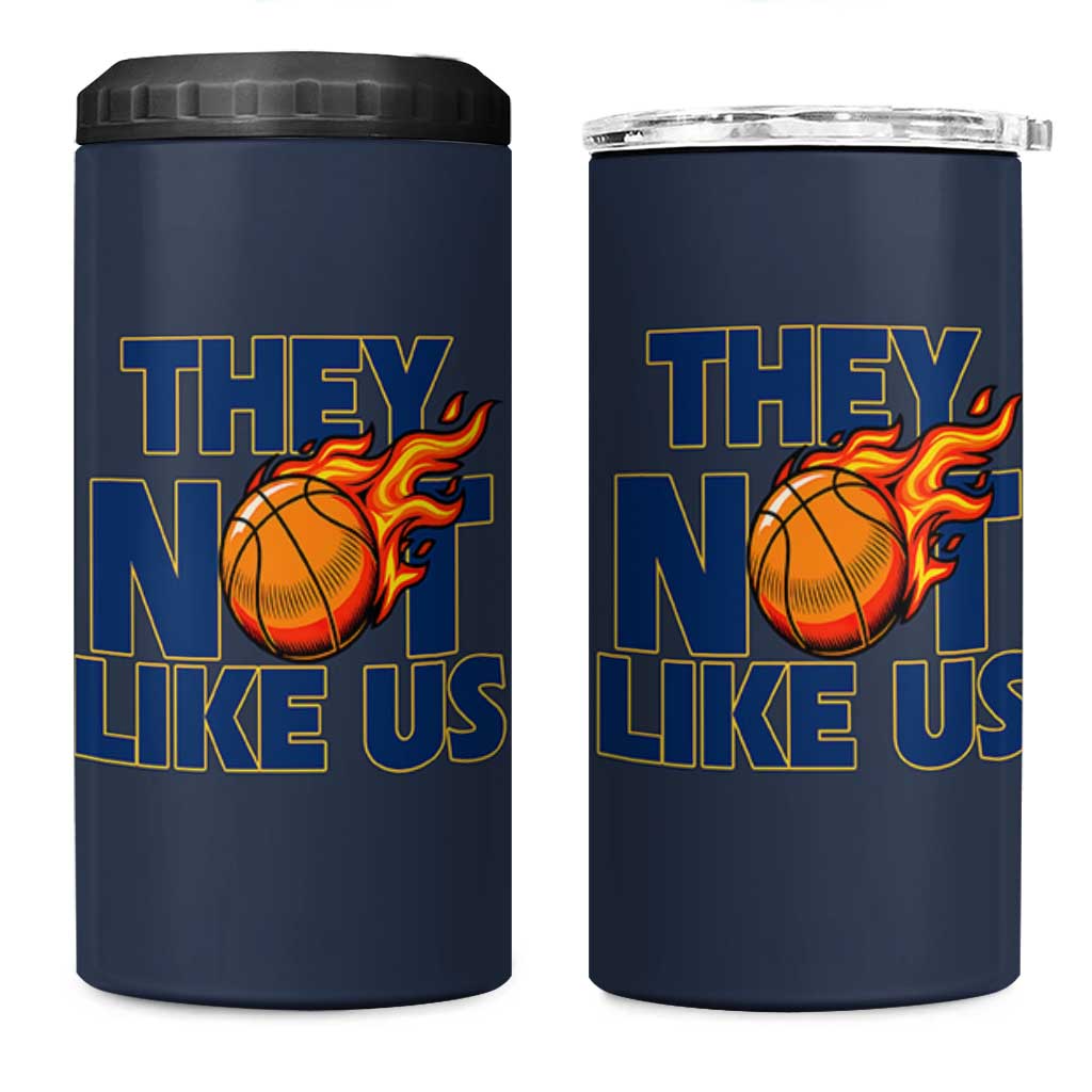 They Not Like Us Basketball 4 in 1 Can Cooler Tumbler Fierce Flame Ball Graphic for Hooops Fans