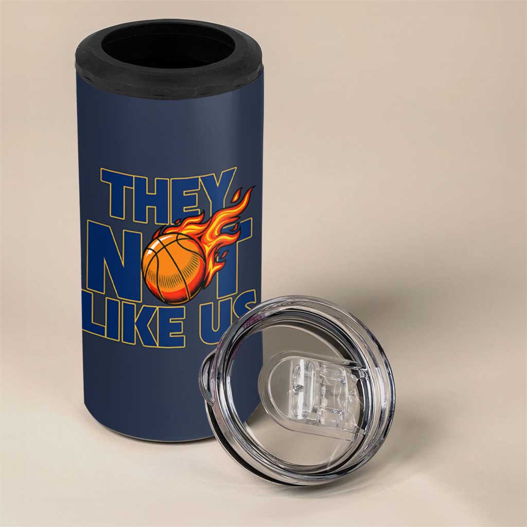 They Not Like Us Basketball 4 in 1 Can Cooler Tumbler Fierce Flame Ball Graphic for Hooops Fans