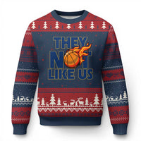 They Not Like Us Basketball Ugly Christmas Sweater Fierce Flame Ball Graphic for Hooops Fans