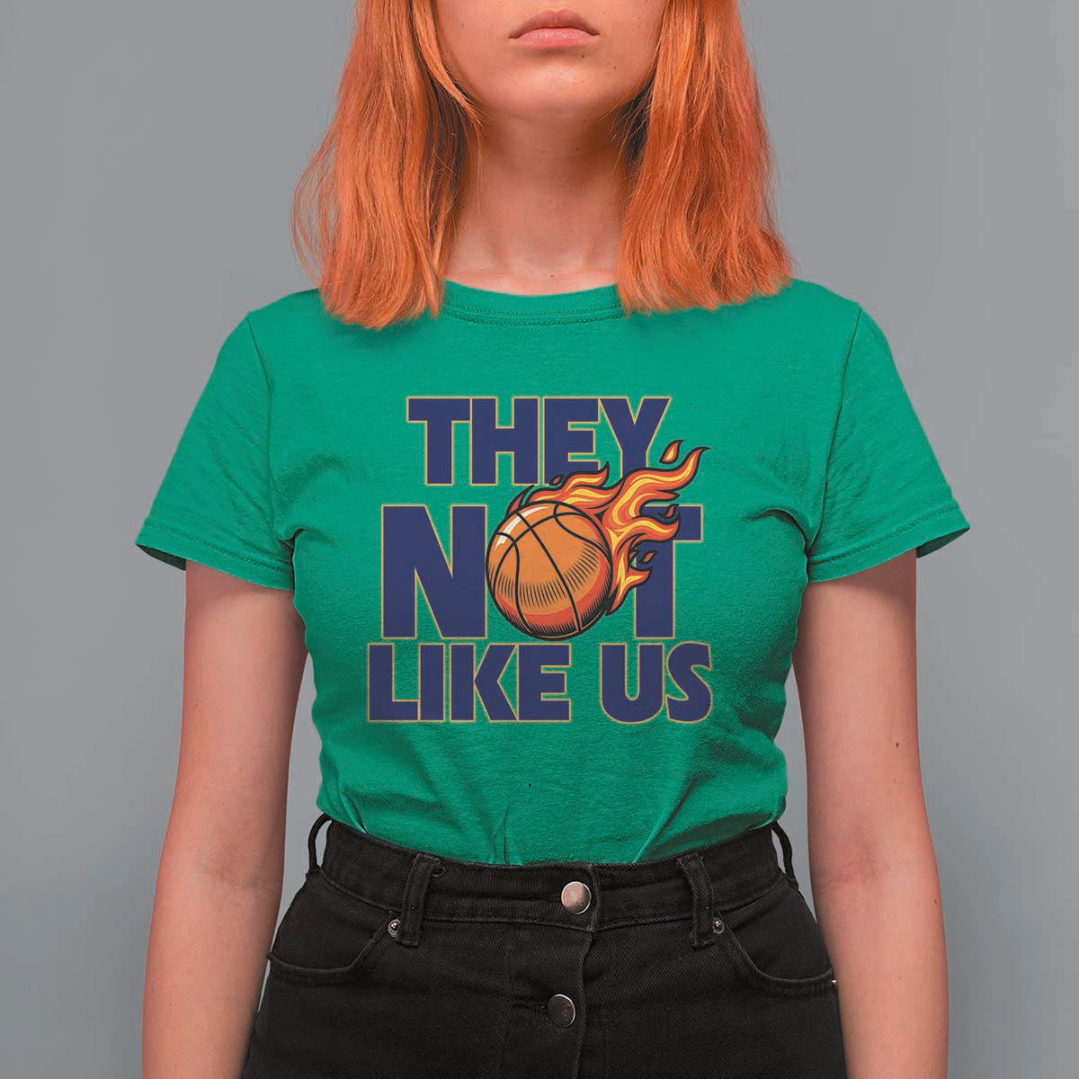 They Not Like Us Basketball T Shirt For Women Fierce Flame Ball Graphic for Hooops Fans