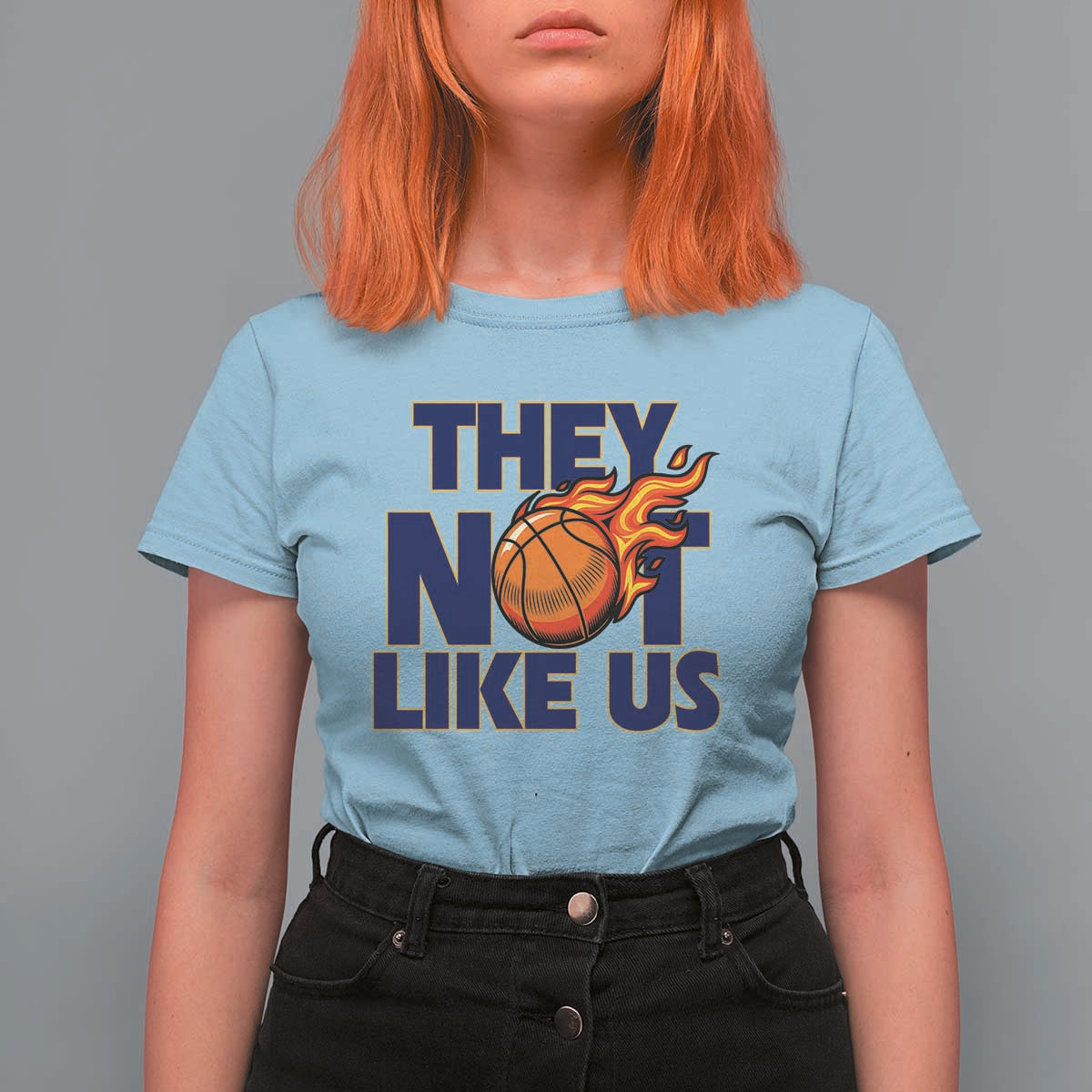 They Not Like Us Basketball T Shirt For Women Fierce Flame Ball Graphic for Hooops Fans