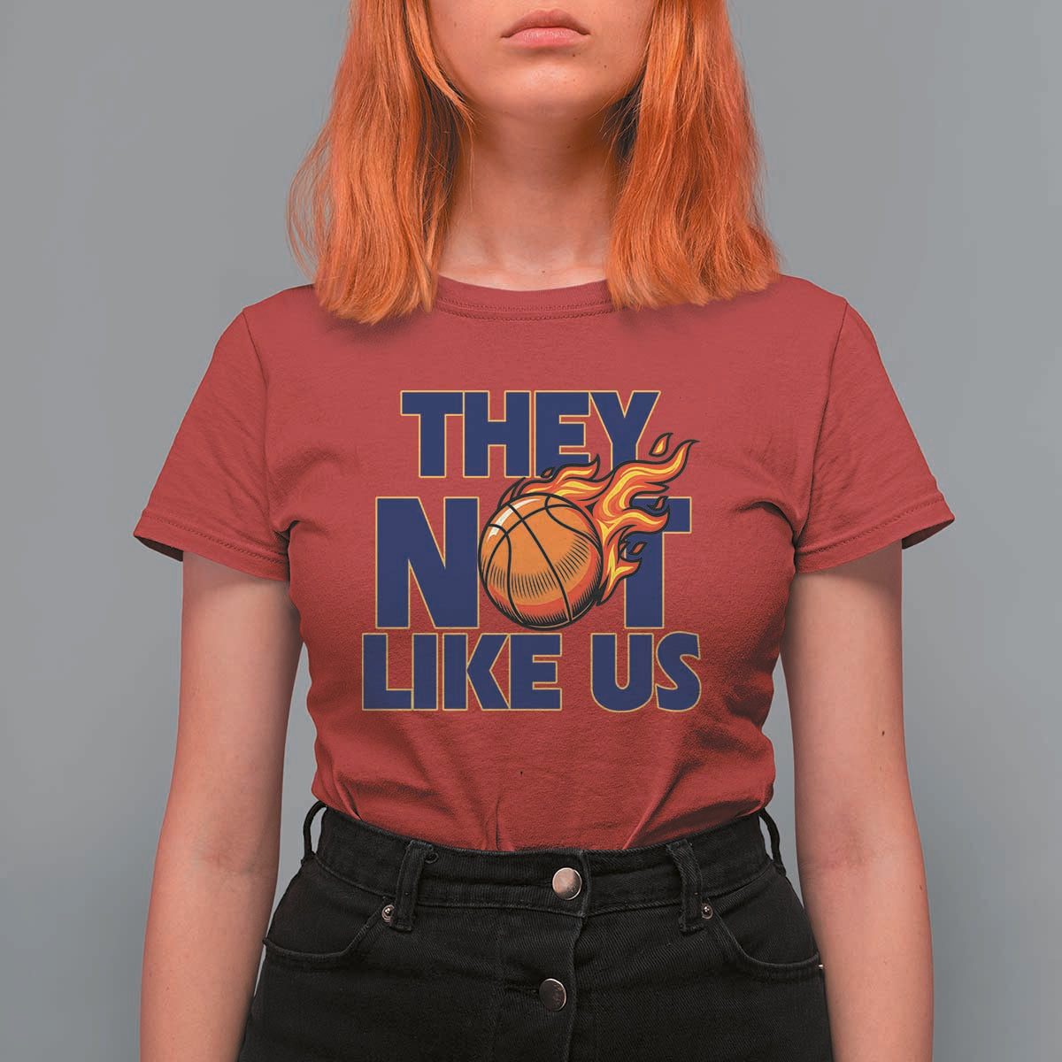 They Not Like Us Basketball T Shirt For Women Fierce Flame Ball Graphic for Hooops Fans