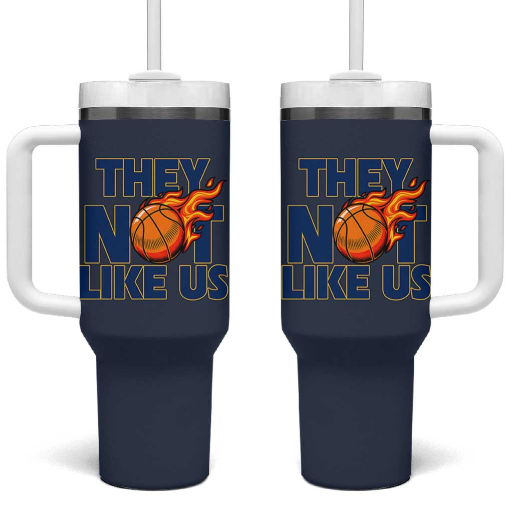 They Not Like Us Basketball Tumbler With Handle Fierce Flame Ball Graphic for Hooops Fans