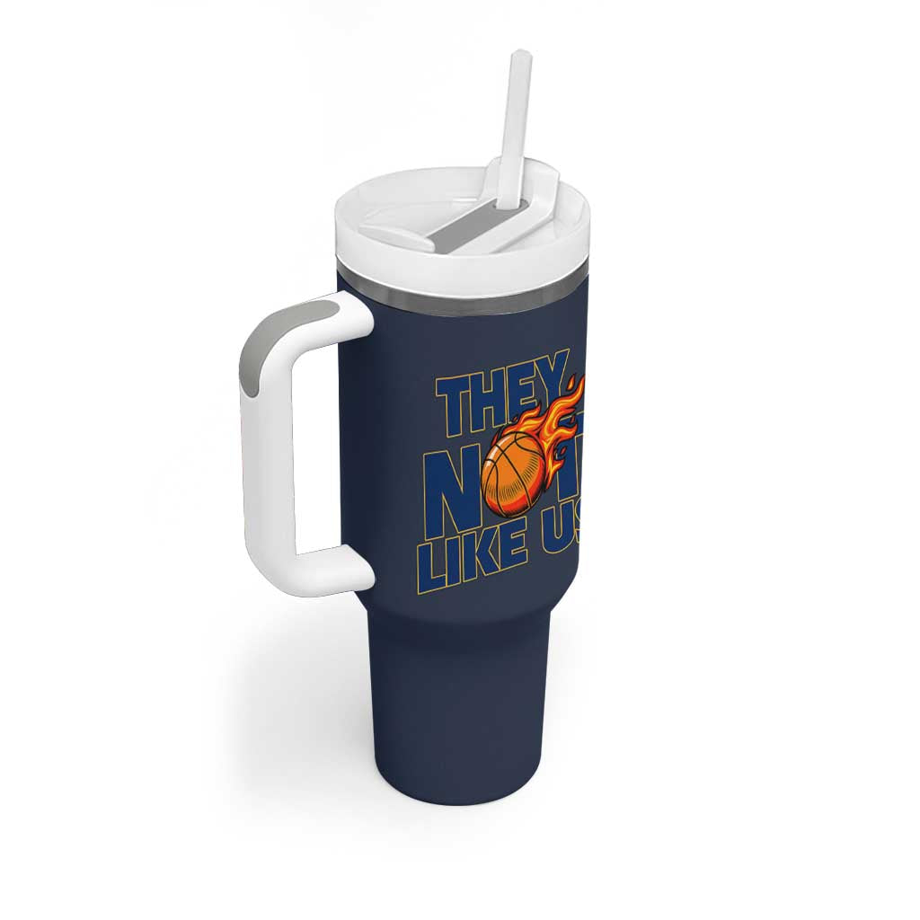 They Not Like Us Basketball Tumbler With Handle Fierce Flame Ball Graphic for Hooops Fans