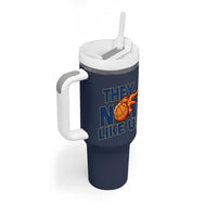 They Not Like Us Basketball Tumbler With Handle Fierce Flame Ball Graphic for Hooops Fans