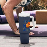 They Not Like Us Basketball Tumbler With Handle Fierce Flame Ball Graphic for Hooops Fans