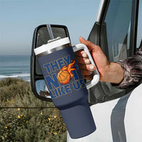 They Not Like Us Basketball Tumbler With Handle Fierce Flame Ball Graphic for Hooops Fans