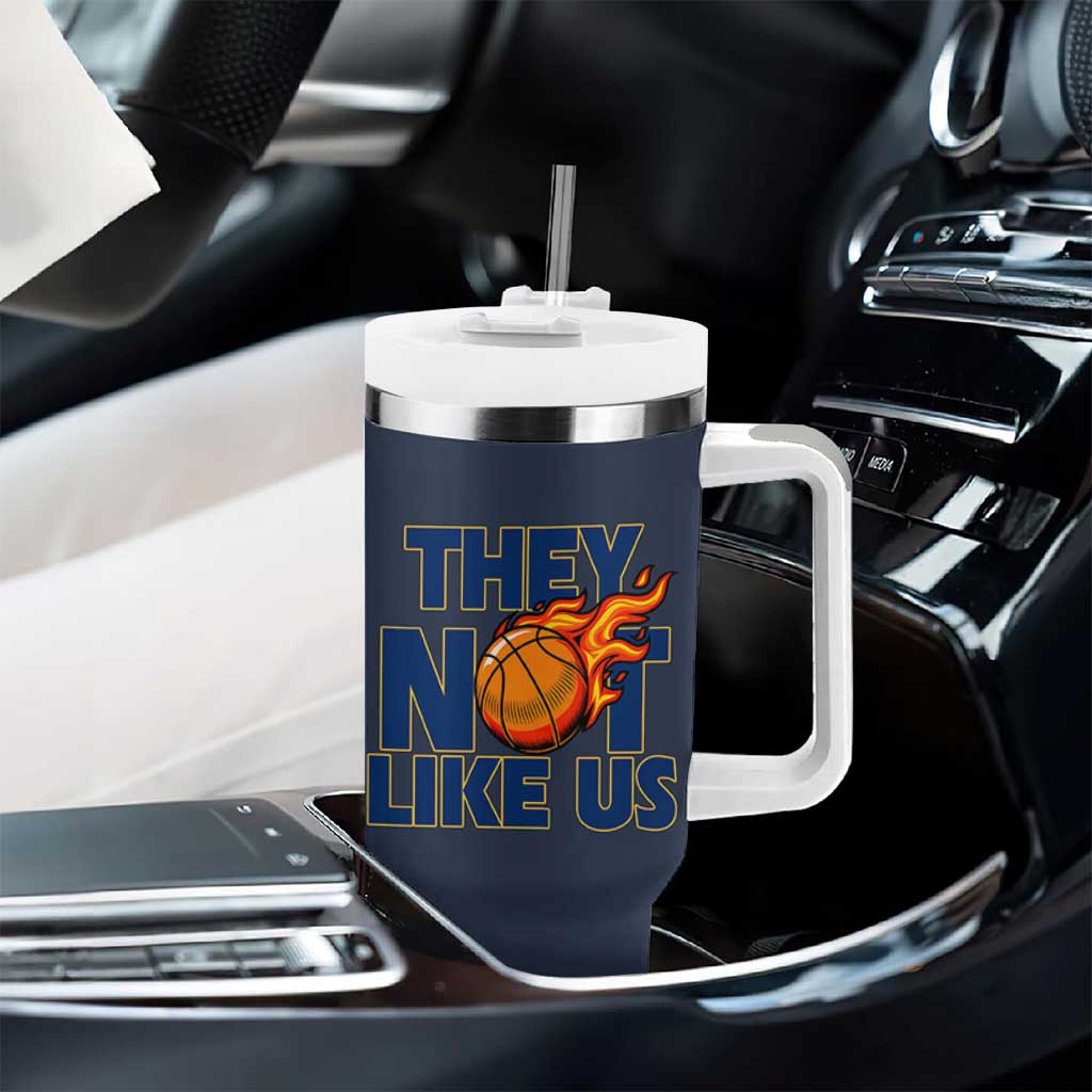 They Not Like Us Basketball Tumbler With Handle Fierce Flame Ball Graphic for Hooops Fans