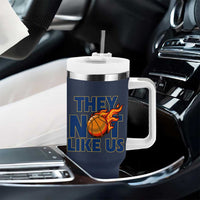 They Not Like Us Basketball Tumbler With Handle Fierce Flame Ball Graphic for Hooops Fans