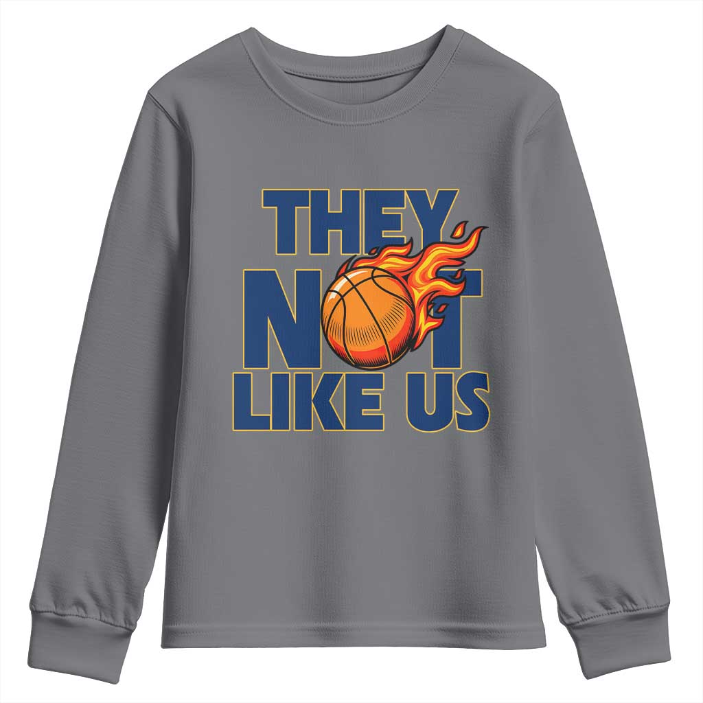 They Not Like Us Basketball Youth Sweatshirt Fierce Flame Ball Graphic for Hooops Fans