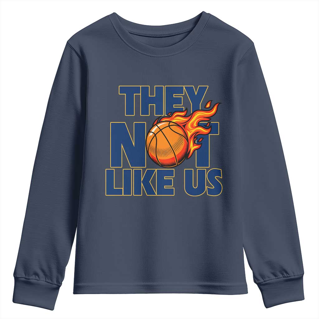 They Not Like Us Basketball Youth Sweatshirt Fierce Flame Ball Graphic for Hooops Fans