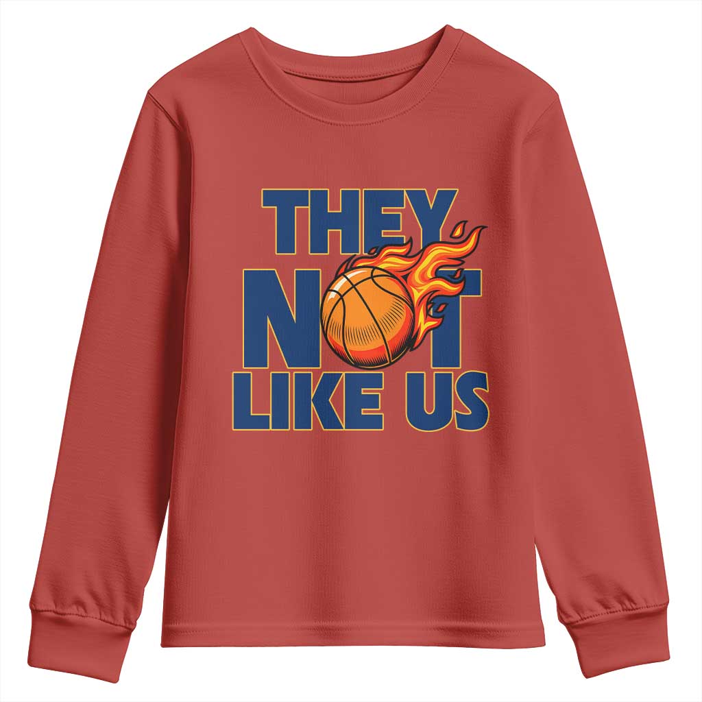 They Not Like Us Basketball Youth Sweatshirt Fierce Flame Ball Graphic for Hooops Fans