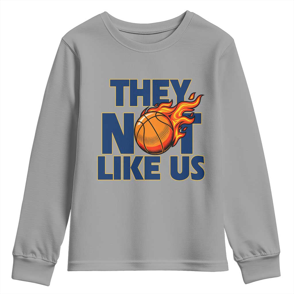 They Not Like Us Basketball Youth Sweatshirt Fierce Flame Ball Graphic for Hooops Fans