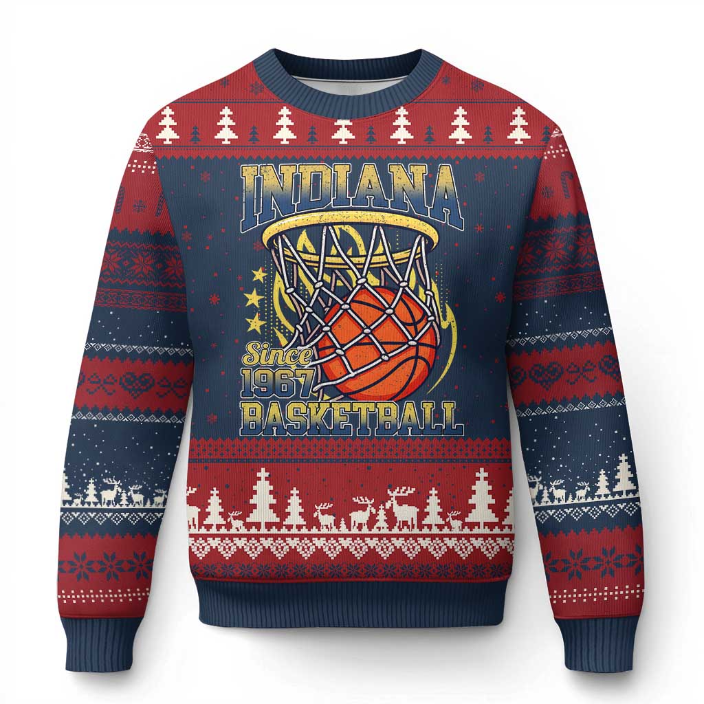 Indiana Basketball Flames Graphic Ugly Christmas Sweater Vintage 1967 Fan Indy Hoops Pride