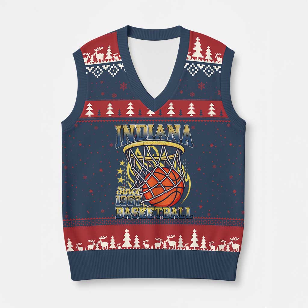 Indiana Basketball Flames Graphic V-Neck Knit Sweater Vest Vintage 1967 Fan Indy Hoops Pride