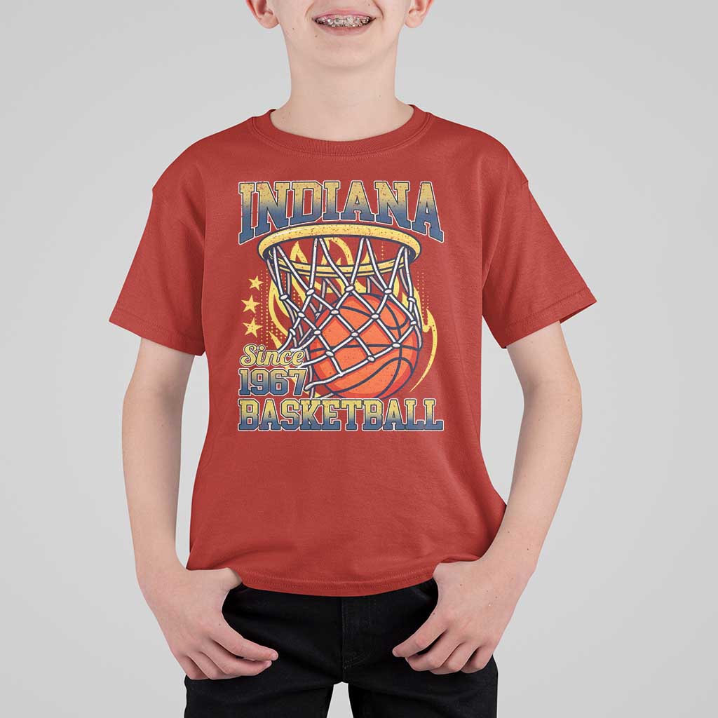 Indiana Basketball Flames Graphic T Shirt For Kid Vintage 1967 Fan Indy Hoops Pride