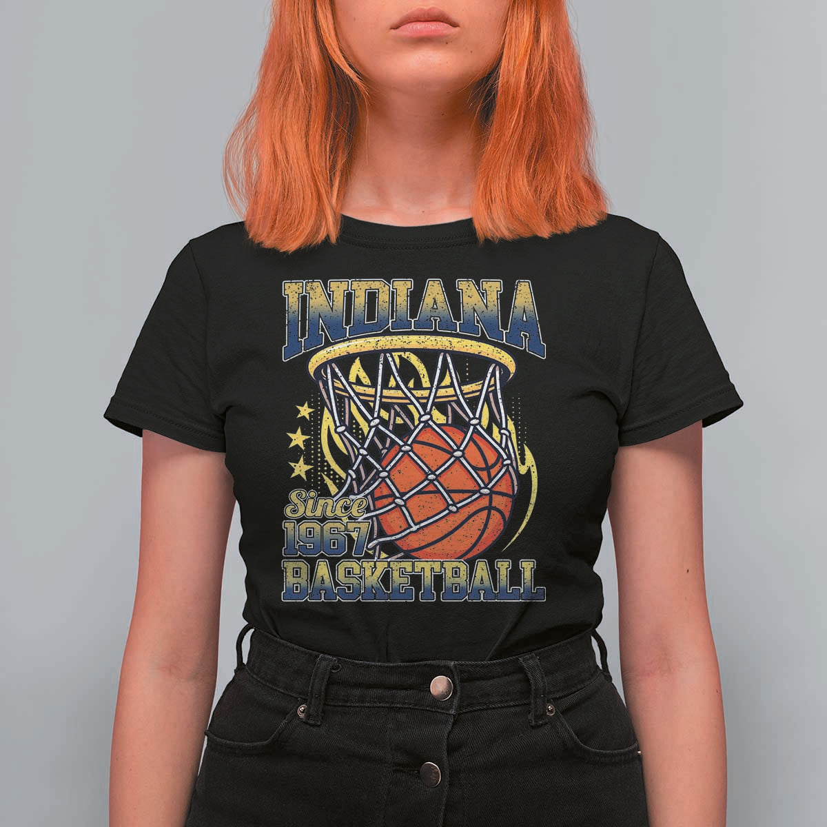 Indiana Basketball Flames Graphic T Shirt For Women Vintage 1967 Fan Indy Hoops Pride