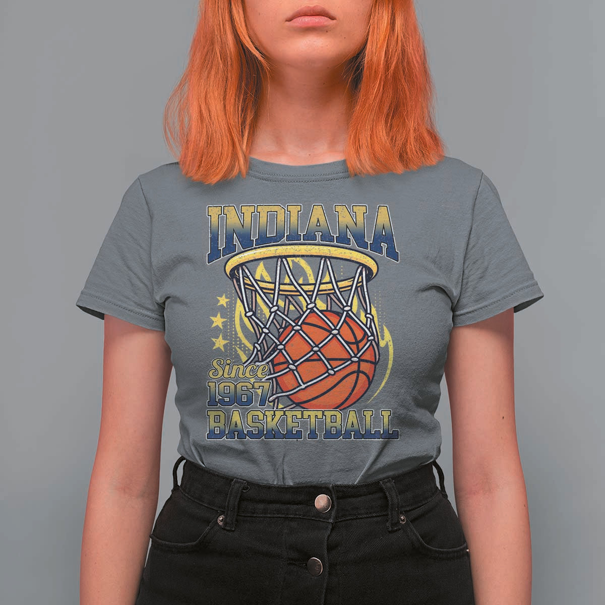 Indiana Basketball Flames Graphic T Shirt For Women Vintage 1967 Fan Indy Hoops Pride