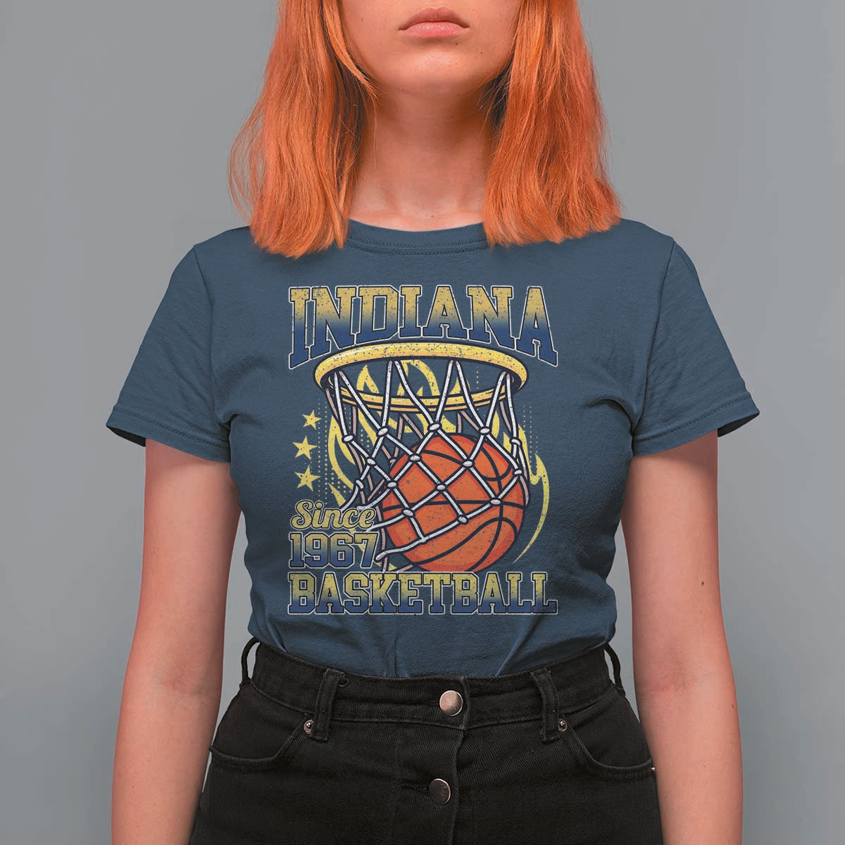 Indiana Basketball Flames Graphic T Shirt For Women Vintage 1967 Fan Indy Hoops Pride