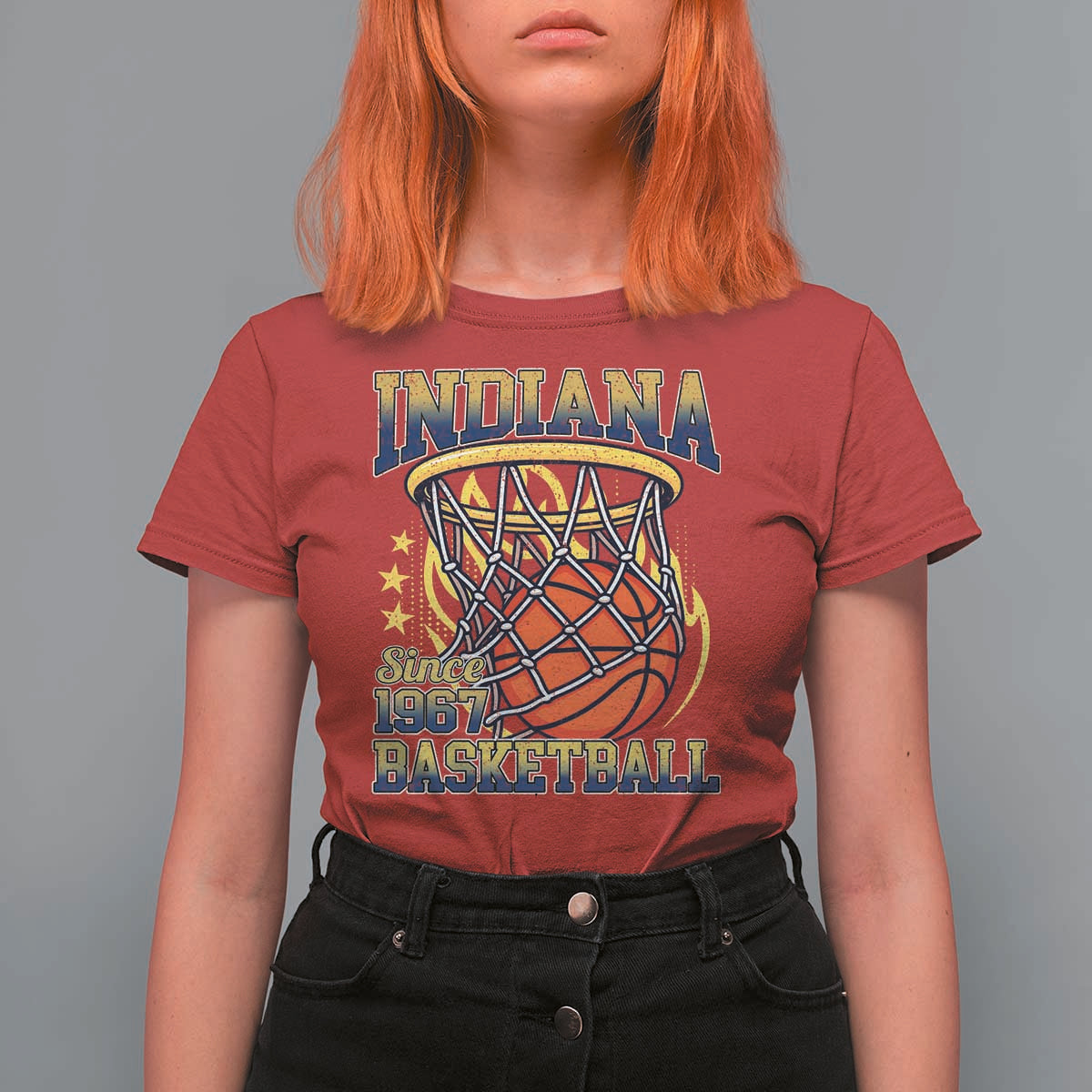 Indiana Basketball Flames Graphic T Shirt For Women Vintage 1967 Fan Indy Hoops Pride