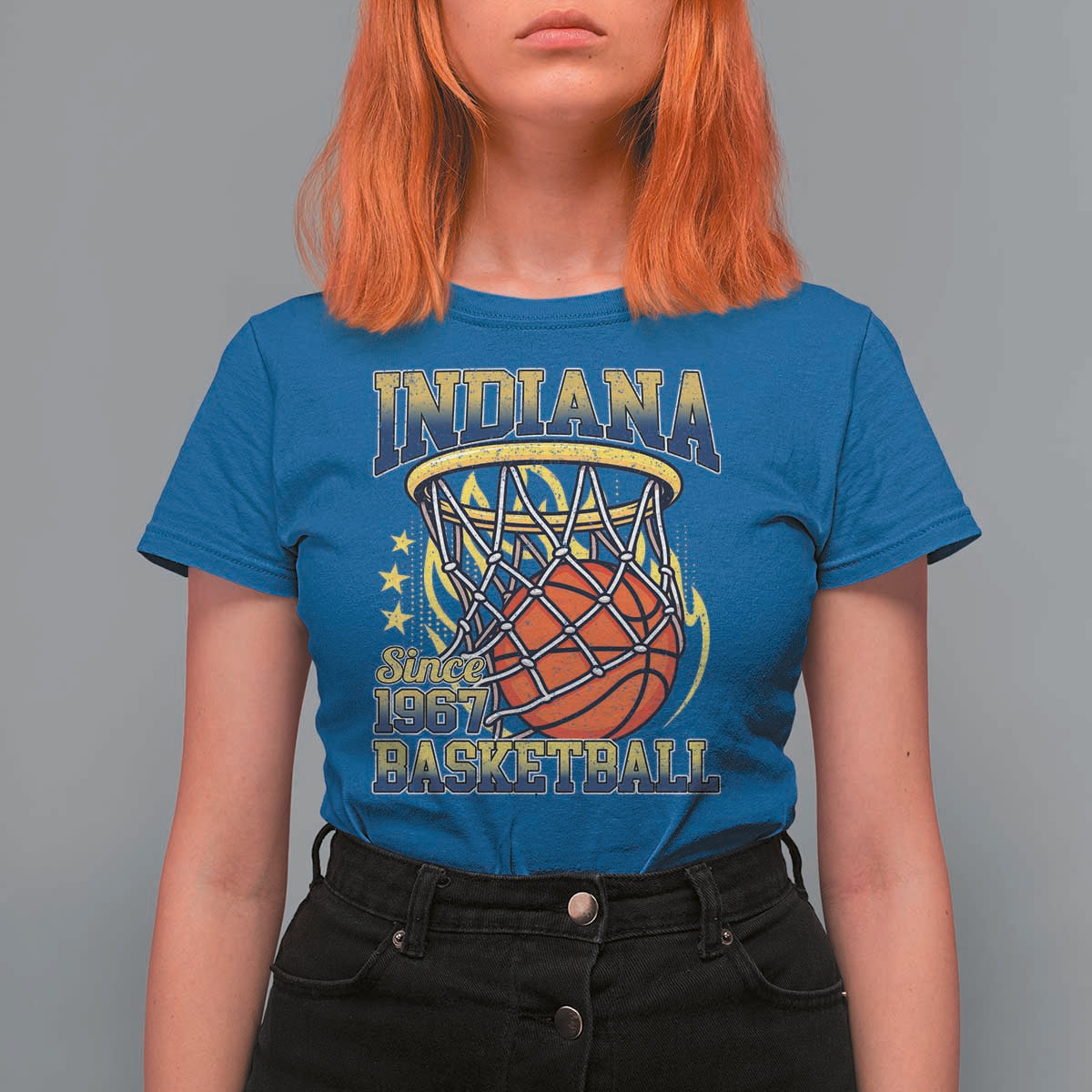 Indiana Basketball Flames Graphic T Shirt For Women Vintage 1967 Fan Indy Hoops Pride