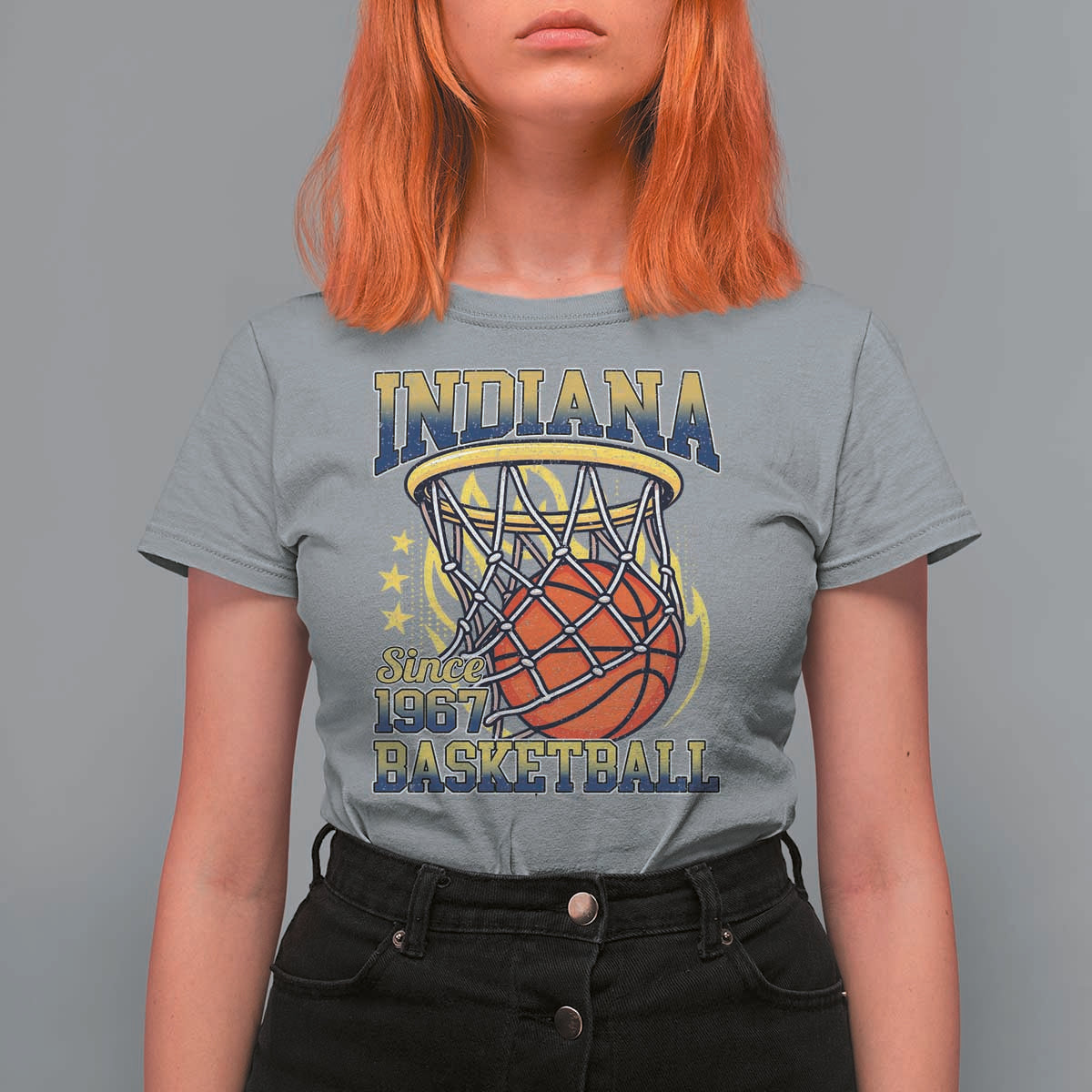 Indiana Basketball Flames Graphic T Shirt For Women Vintage 1967 Fan Indy Hoops Pride