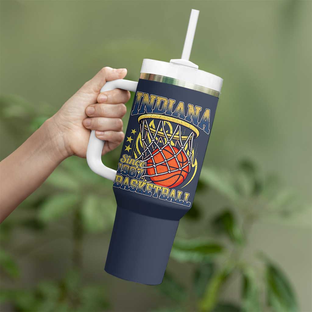 Indiana Basketball Flames Graphic Tumbler With Handle Vintage 1967 Fan Indy Hoops Pride