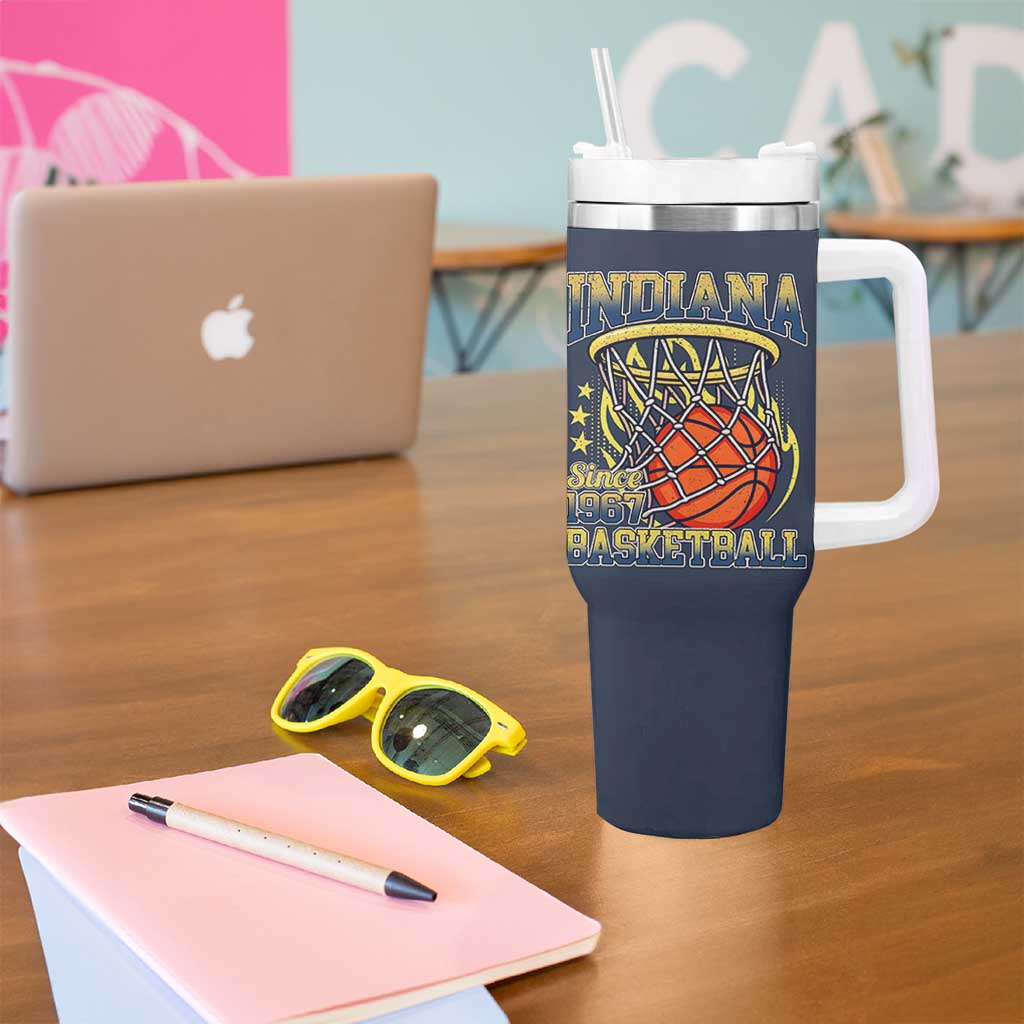 Indiana Basketball Flames Graphic Tumbler With Handle Vintage 1967 Fan Indy Hoops Pride