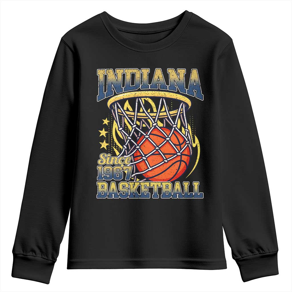 Indiana Basketball Flames Graphic Youth Sweatshirt Vintage 1967 Fan Indy Hoops Pride