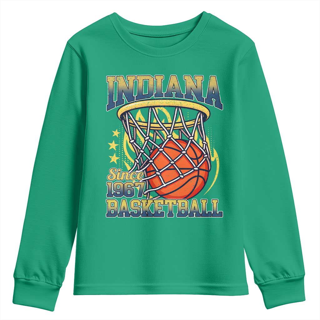 Indiana Basketball Flames Graphic Youth Sweatshirt Vintage 1967 Fan Indy Hoops Pride