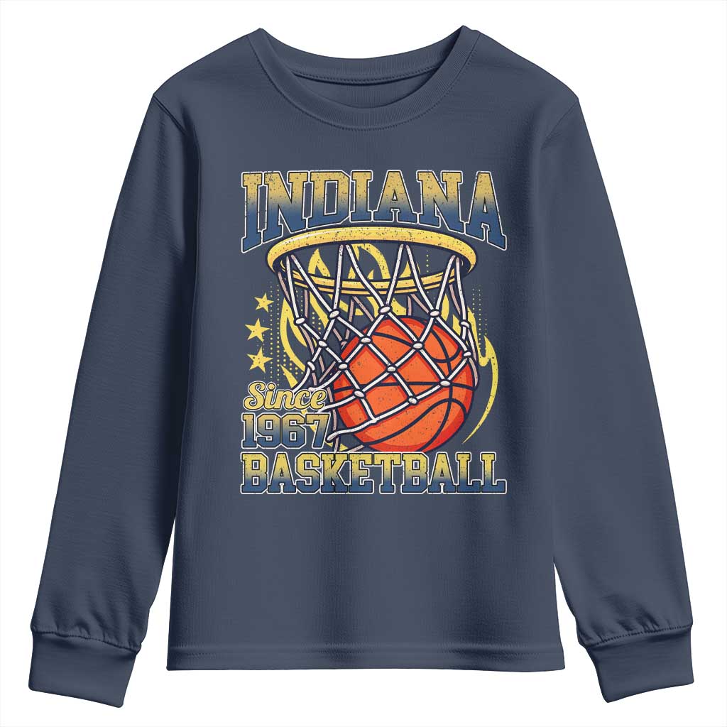 Indiana Basketball Flames Graphic Youth Sweatshirt Vintage 1967 Fan Indy Hoops Pride