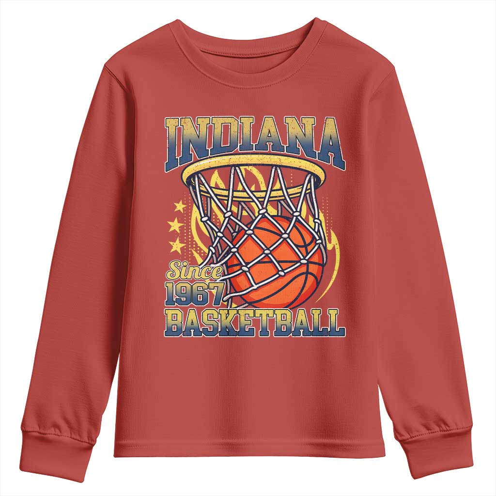 Indiana Basketball Flames Graphic Youth Sweatshirt Vintage 1967 Fan Indy Hoops Pride