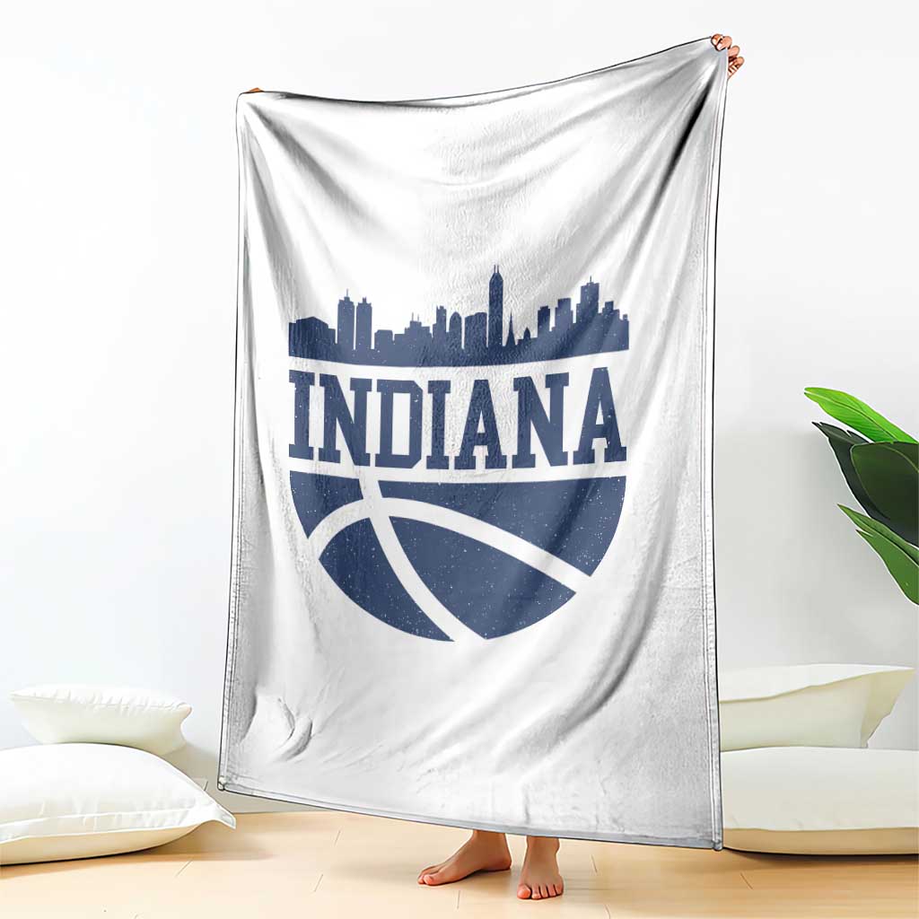 Indiana Skyline Basketball Throw Blanket Distressed Urban Hoops Graphic for Indy Fans