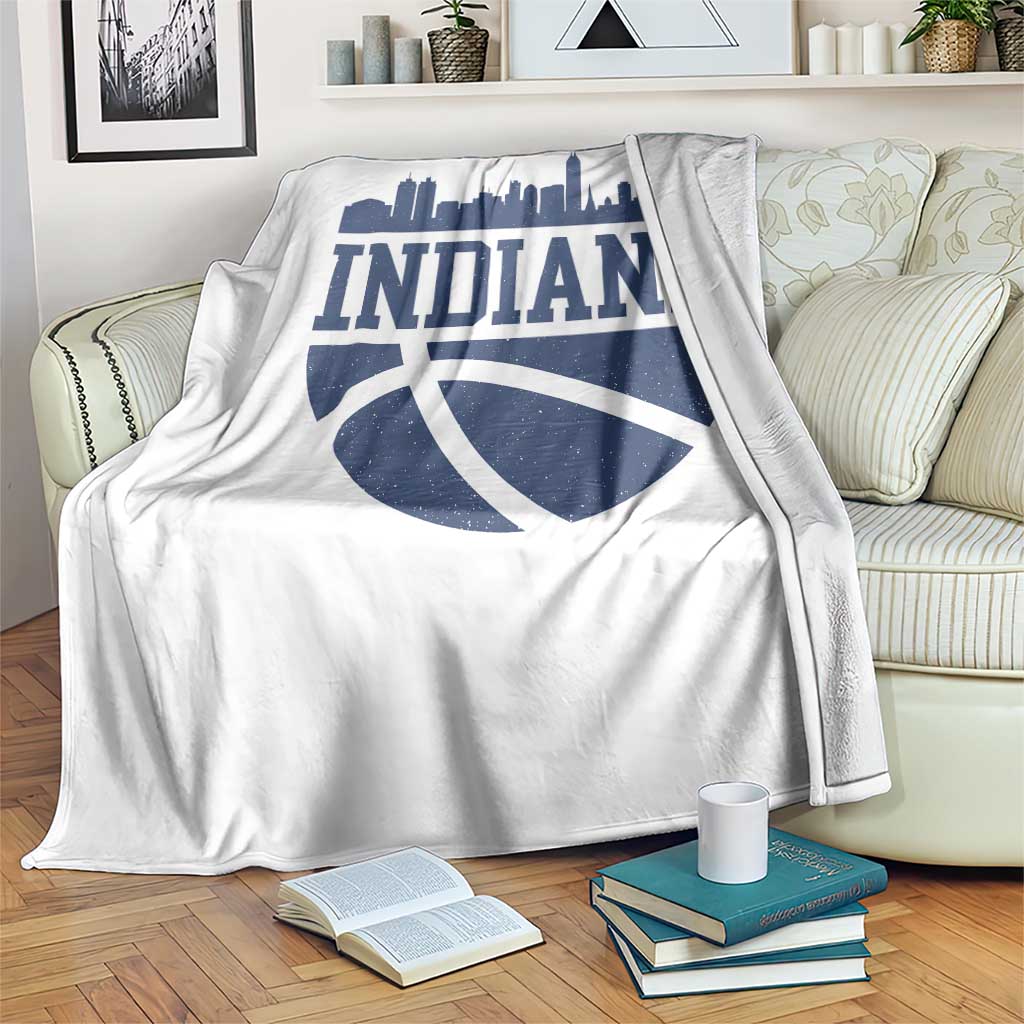 Indiana Skyline Basketball Throw Blanket Distressed Urban Hoops Graphic for Indy Fans